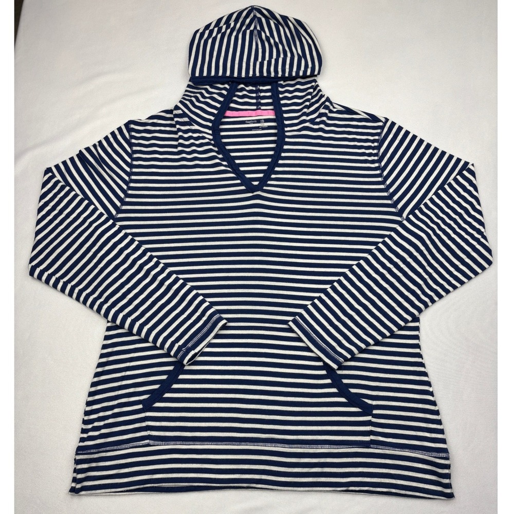 GapBody Hoodie Womens XL Navy Blue White Striped Modal Stretch V-Neck Lounge